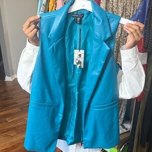 Sincerly Jules Teal Faux Leather Sleeveless Blazer Vest